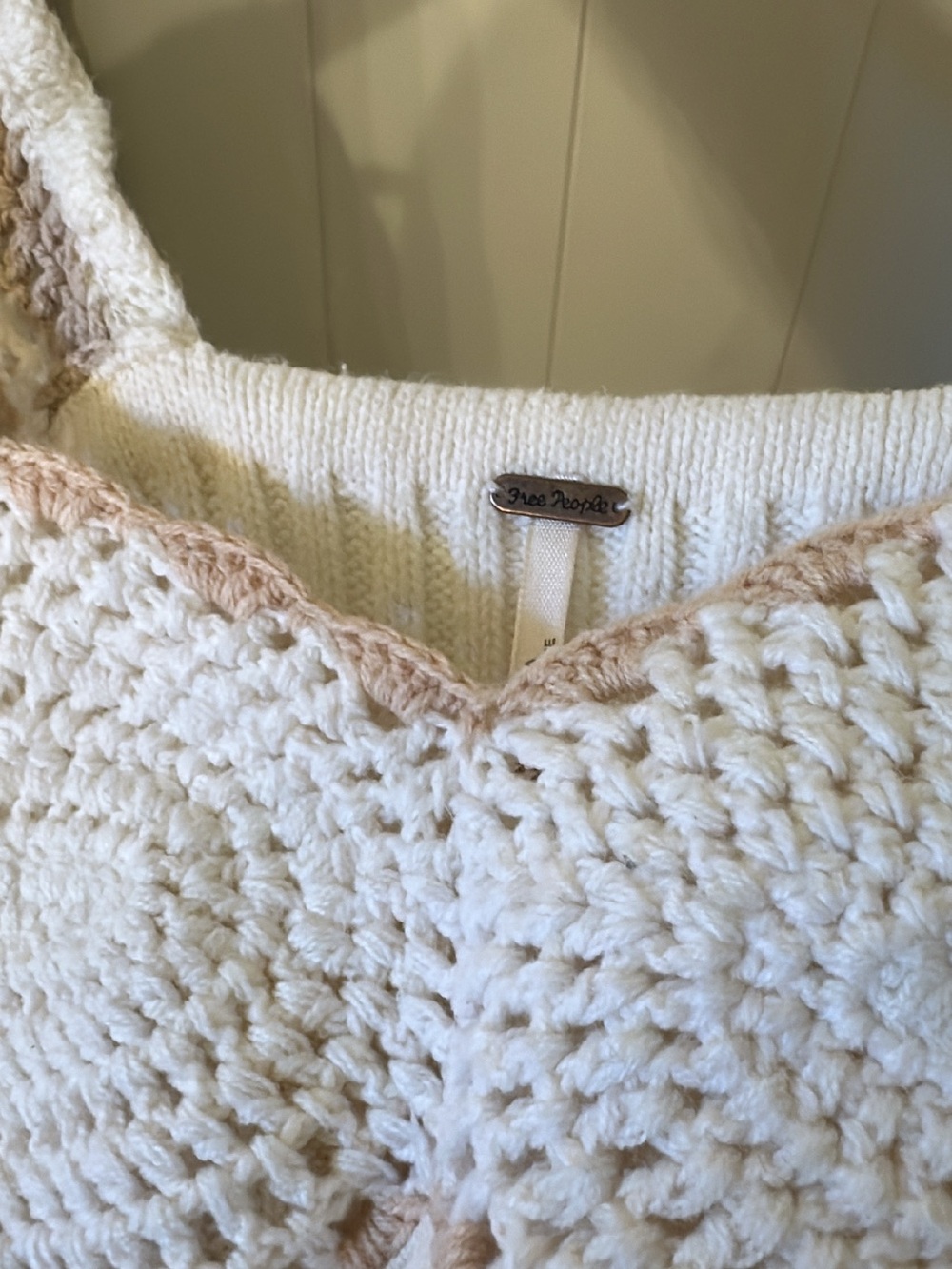 Free People Crochet Panel White & Beige Crop Top - Picture 2 of 5